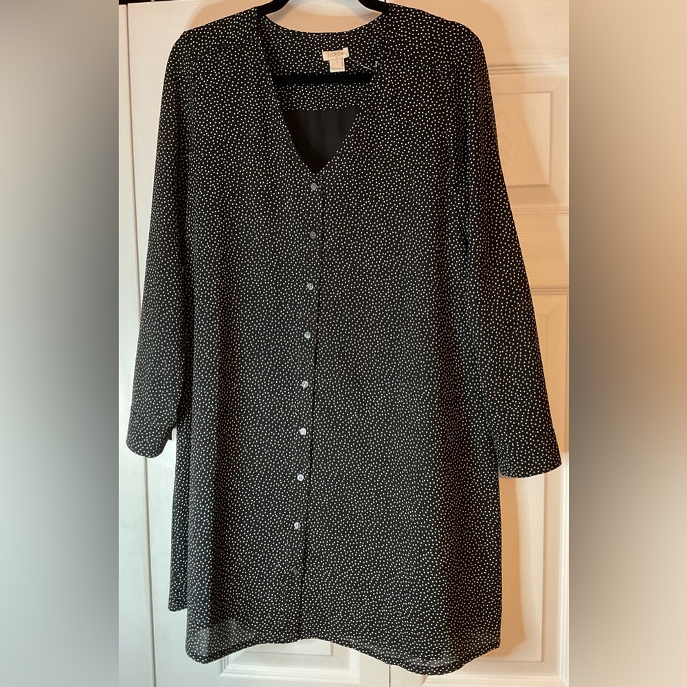 J Crew Black White Polka‎ Dot Lined Button Down Dress Size Small
